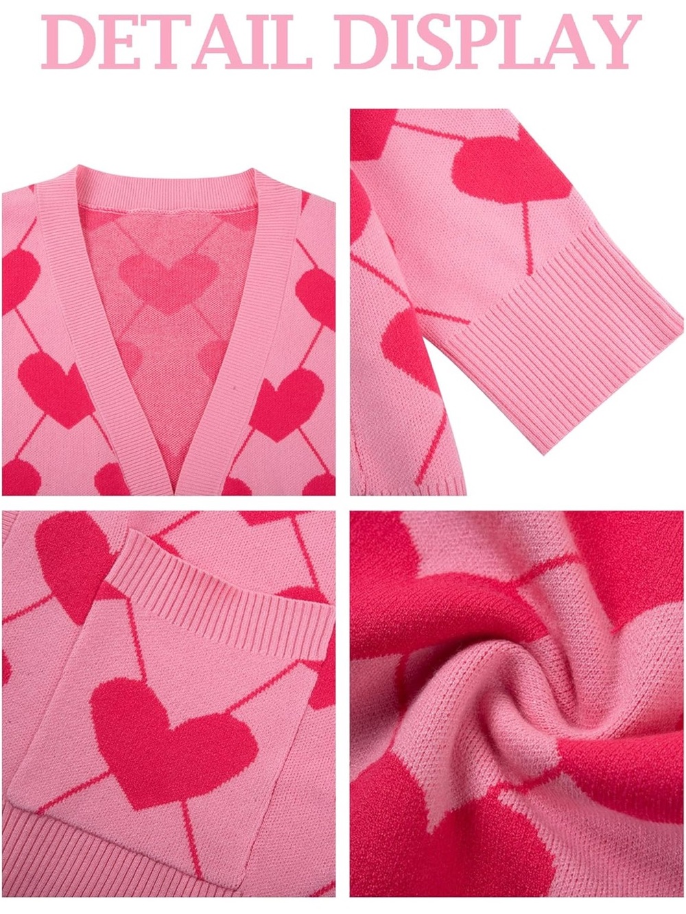 Pink Heart Pattern Open-Front Cardigan - Picture 6 of 7